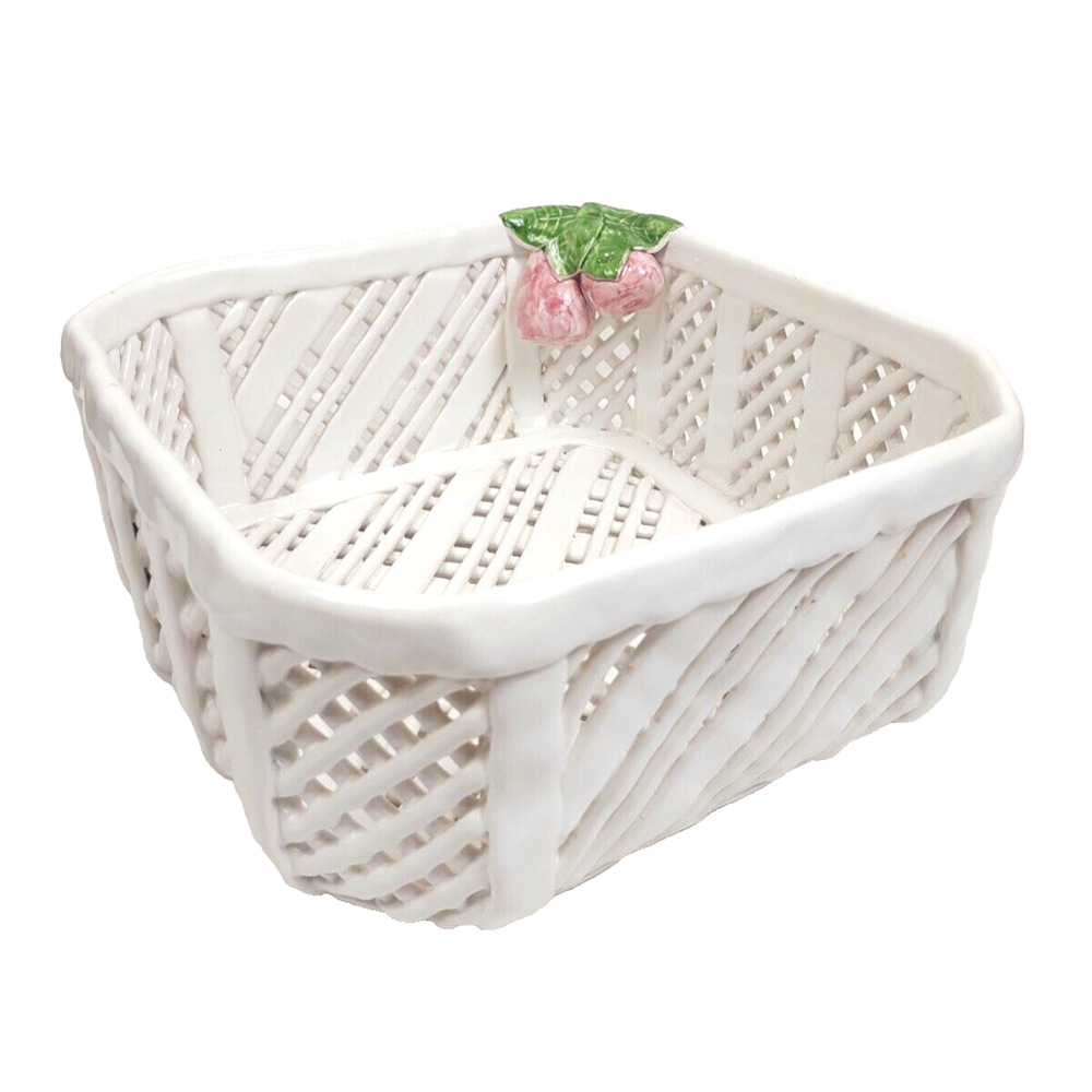 Vintage Ceramic Woven Pottery Basket Fruit Bowl Savoir Vivre Made in Portugal